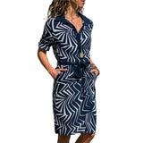 Colorful striped waistband long sleeve shirt dress
