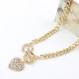 Women's Inlaid Rhinestone Heart Shape Pendant Short Curb Chain Necklace Jewelry