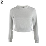 Women Sexy Short Top Long Sleeve Pure Color Pullover Slim Blouse Hoodie T-Shirt