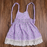 Fashion Little Princess Girl Sleeveless Floral Print Lace Bowknot Halter Dress
