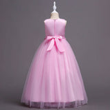 Flower Embroidered Sleeveless Kids Girl Formal Pageant Party Long Princess Dress