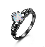 Black European and merican Heart Shaped treasure ring, female opal
