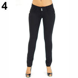 Women Sexy Solid Color Button Skinny Stretchy Leggings Treggings Pants Trousers