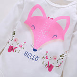 Fashion Baby Girls Hello Fox Long Sleeve Pullover Romper Pants Outfits Cloth Set