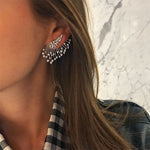 1Pc Vintage Fan Shape Rhinestone Asymmetric Earrings Ear Jacket Women Jewelry