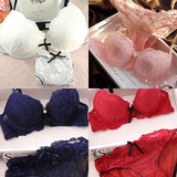Women Sexy Lace Flower Embroider Bow Decor Push Up Bra Set Knickers Lingerie