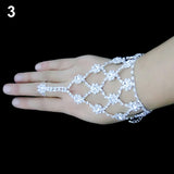 Bridal Wedding Crystal Rhinestone Slave Bracelet Wristband Harness and Ring Cuff