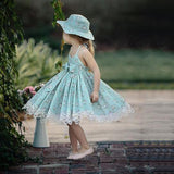 Fashion Little Princess Girl Sleeveless Floral Print Lace Bowknot Halter Dress