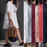 Summer Lady Floral Embroidered O-Neck Beach Cotton Linen Half Sleeve Loose Dress