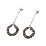 Fashion Black Rhinestones Circle Tassel Long Drop Earrings Women Jewelry Gift