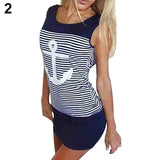 Women's Fashion Sexy Anchor Stripe Sleeveless O-neck Skirts Bodycon Mini Dress - ENSEIGNE DENIS