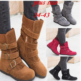 Winter buckled calf women's boots warm zipper boots plain flat shoes