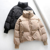 Solid Color Oversized Thick Parkas Zipper Pockets Overcoats