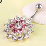 Women Rhinestone Flower Belly Button Navel Ring Bar Body Piercing Jewelry Charm
