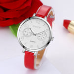 Women Fashion Simple Analog Quartz Slim Faux Leather Wrist Watch Decor Gift