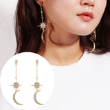 Fashion Rhinestone Star Crescent Moon Dangle Long Drop Earrings Women Jewelry