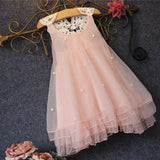 Cute Baby Girl Imitation Pearl Decor Sleeveless Loose Lace Flower Back Dress
