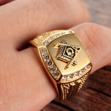 Fashion Men Free-Mason Symbol Rhinestone Charm Ring Luxury Finger Jewelry Gift