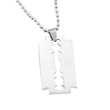 Men's Stainless Steel Razor Blade Pendant Silver Color Beaded Ball Chain Necklace
