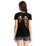 Women Fashion Summer Sexy Round Neck Hollow Wings Short Sleeve T-shirt Top