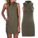 Women's Summer Fashion Casual High Neck Sleeveless Solid Mini T-shirt Dress