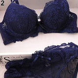 Women Sexy Lace Flower Embroider Bow Decor Push Up Bra Set Knickers Lingerie