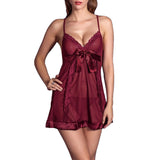 Sexy Women See-through Lace Embroidered Sling Dress Sleepwear Nightdress + Thong