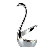 Creative Stainless Steel Fruit Food Fork Spoon Knife Cutlery Swan Base Holder