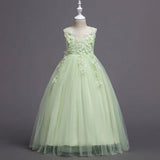 Flower Embroidered Sleeveless Kids Girl Formal Pageant Party Long Princess Dress