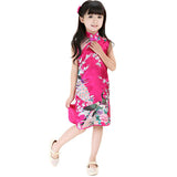 Children Girls Chinese Cheongsam Floral Peacock Lapel Sleeveless Summer Dress