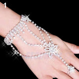 Bridal Wedding Crystal Rhinestone Slave Bracelet Wristband Harness and Ring Cuff