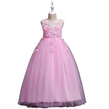 Flower Embroidered Sleeveless Kids Girl Formal Pageant Party Long Princess Dress