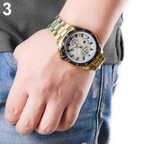 Luxury Men Golden Color Band Stainless Steel Date Quartz Analog Sport Wrist Watch