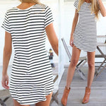 Women Summer Beach Dress Party Short Sleeve Stripe Blouse Top Mini Sundress