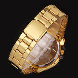 Luxury Men Golden Color Band Stainless Steel Date Quartz Analog Sport Wrist Watch
