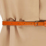 Women's Casual V-neck Cap Sleeve Solid Color Chiffon Shirt Dress with Brown Belt