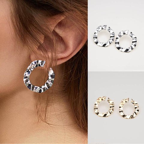 Women Fashion Punk Irregular Twisted Round Circle Hoop Earrings Jewelry Gift