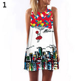Women Fashion Summer Sleeveless Digital Print Casual A-Line Sexy Mini Dress