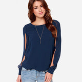 Women Lady Sexy Loose Long Sleeved Chiffon Casual Blouse Shirt Summer Top