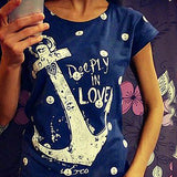Women's Summer Style Blouse Letter Anchor Print Slim Top Cotton Casual T-shirt - ENSEIGNE DENIS