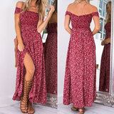 Women Sexy Floral Summer Off Shoulder Boho Long Maxi Evening Party Beach Dress
