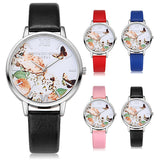 Women's Casual Butterfly Flower Faux Leather Strap Roman Numeral Wrist Watch