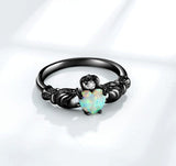 Black European and merican Heart Shaped treasure ring, female opal