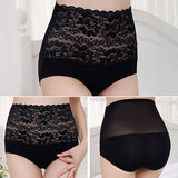 Women Lace Patchwork Panties High Waist Abdomen Hips Sculpting Briefs Underwear