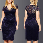 Women Fashion Sexy Hollow Out Lace Plus Size V-neck Vestidos Summer Dress - ENSEIGNE DENIS