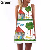 Sexy Girl Women Round Neck Sleeveless Digital Printing A-Line Summer Mini Dress