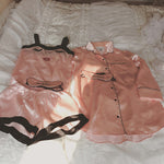 4 Pieces Women Summer Pajamas Top Shorts Robe Eye Mask Sleepwear Clothing Set