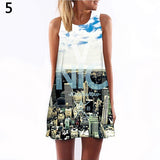 Women Fashion Summer Sleeveless Digital Print Casual A-Line Sexy Mini Dress