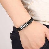 Braided Faux Leather Wristband Titanium Steel Men Bracelet Punk Bangle Jewelry