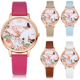 Women's Casual Butterfly Flower Faux Leather Strap Roman Numeral Wrist Watch